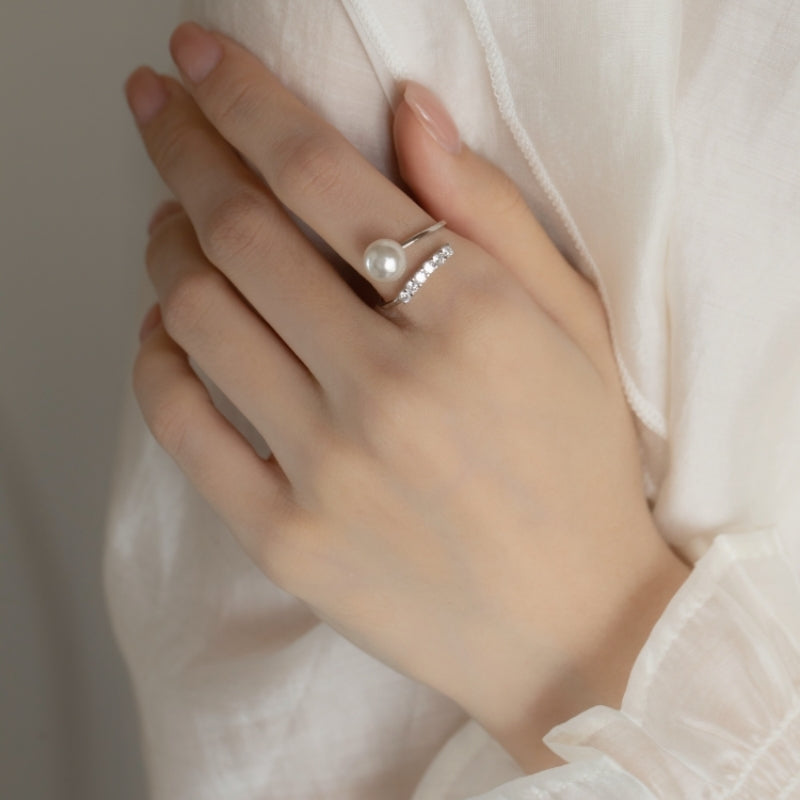 Sterling silver pearl open ring