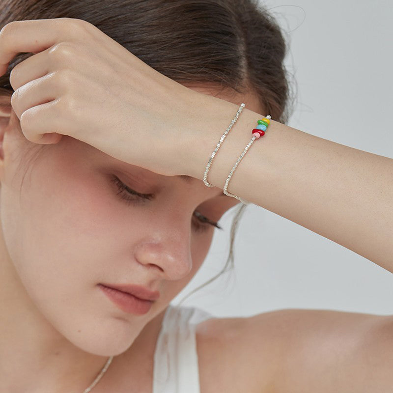 sterling silver broken silver color beanie new beaded personality niche versatile bracelet